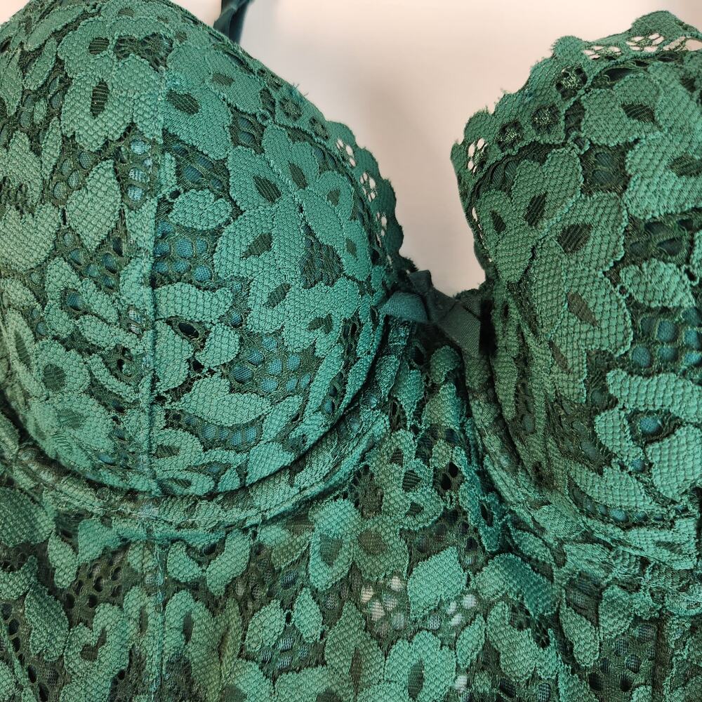 Victoria’s Secret Green Lace Corset Bra Top 34D - Poison Ivy Cosplay Fairy Core - Picture 2 of 7